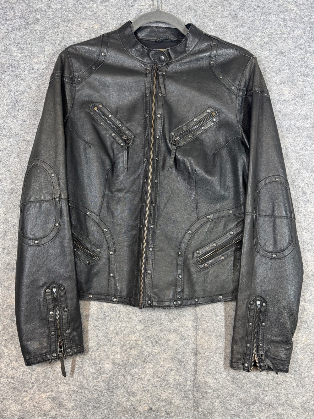 Spirit Kadra Black Studded Leather Motorcycle Jacket Biker Punk Rock Goth Emo